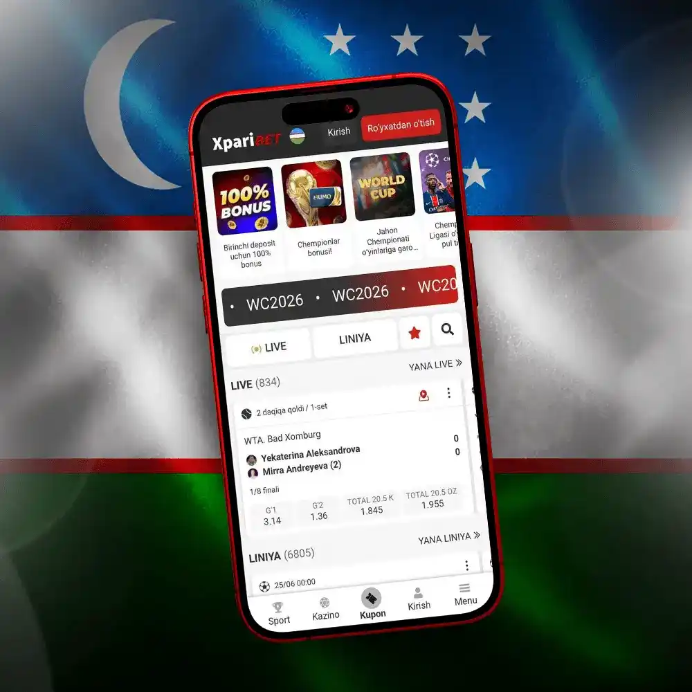 Xparibet mobil ilovasi: sport tikish, LIVE va jonli kazino ekrani